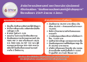 สำนักวิชาเภสัชศาสตร์ มหาวิทยาลัยวลัยลักษณ์ เปิดรับสมัคร “นักศึกษาเภสัชศาสตร์ผู้ทำสัญญาฯ” ปีการศึกษา 2569 จำนวน 4 อัตรา